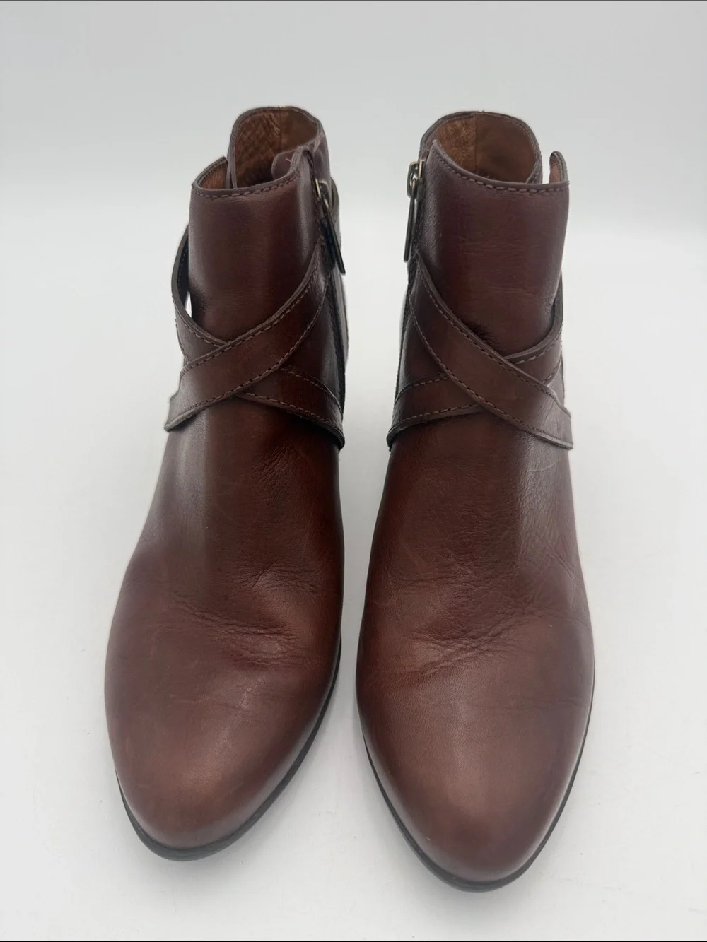 Nurture Women's Brown Leather Ankle Booties 10M Side Zip fall casual office Y2K